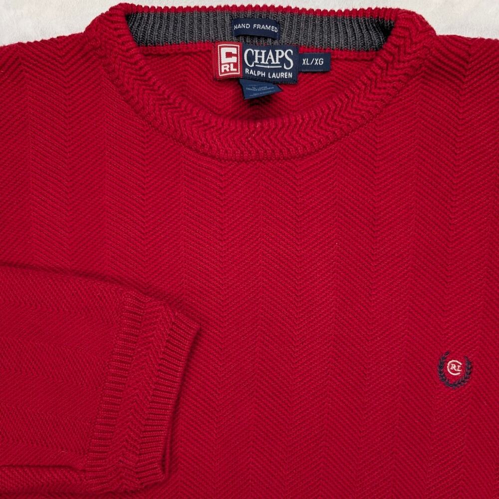 Chaps‎ Ralph Lauren Vintage Mens Knit Sweater XL Red Hand Framed Heavy